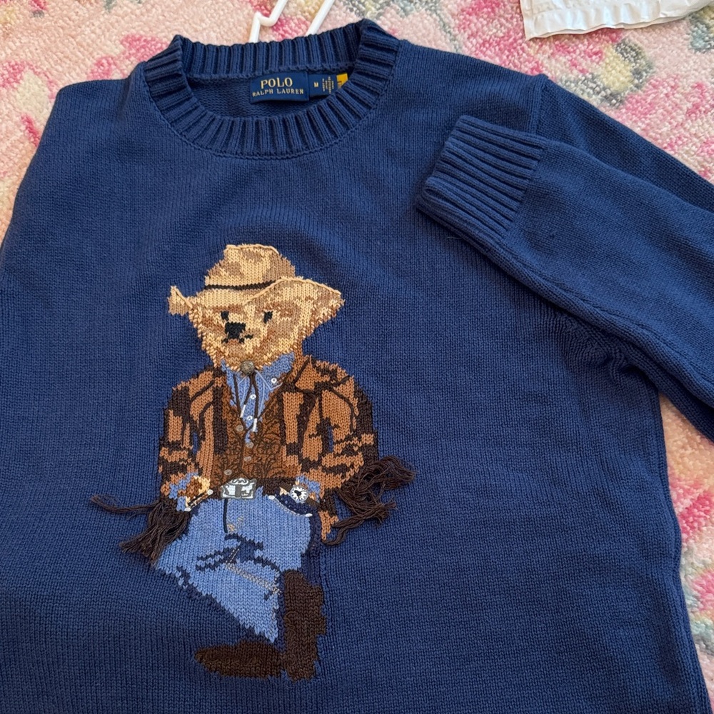 Polo by Ralph Lauren Men's Navy Cowboy Bear Sweater